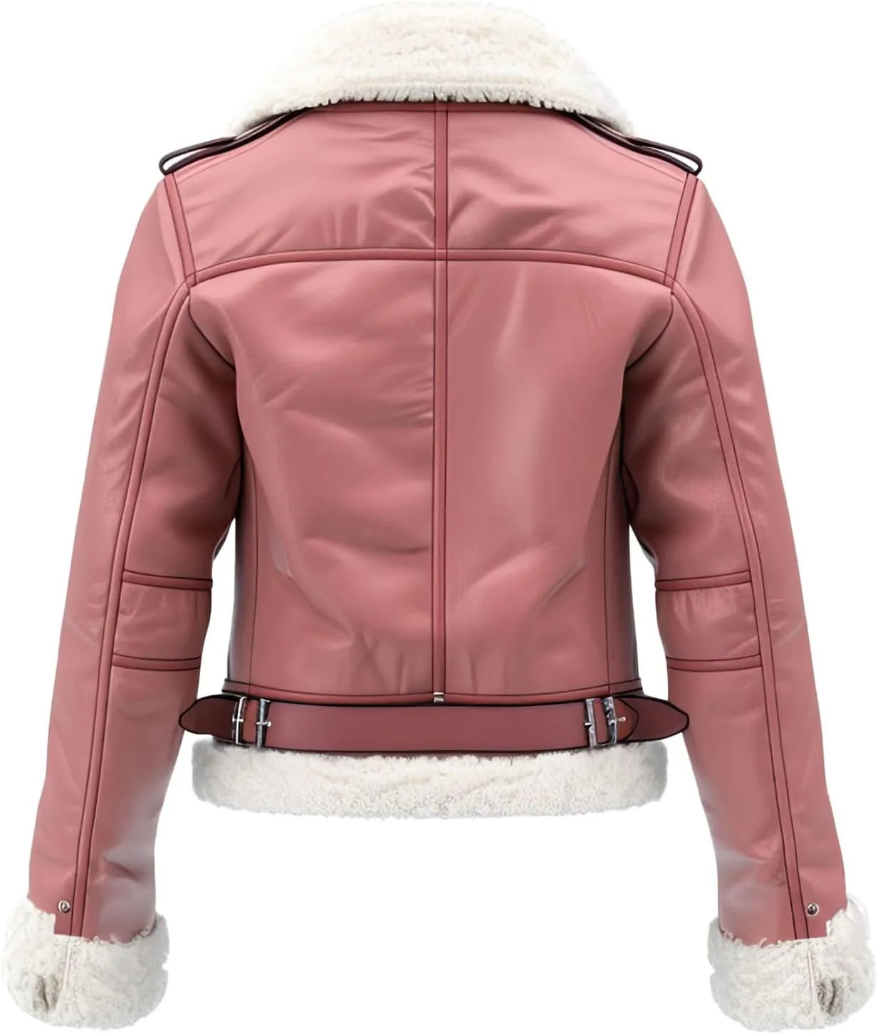 Women's Pink Sheepskin Sherpa Lined Leather Aviator Jacket, Warm Faux Fur Winter Flight Jacket, Soft & Cozy Fit