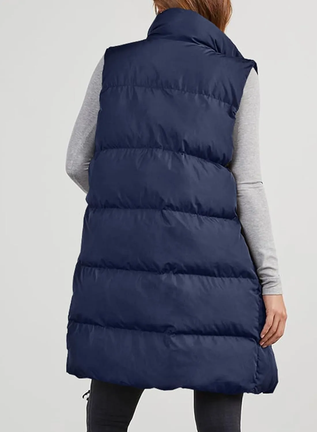 Womens Puffer Vest Casual Hooded Sleeveless Zip Up Long Jacket Lightweight Quilted Jackets Down Coat Winter Clothes
