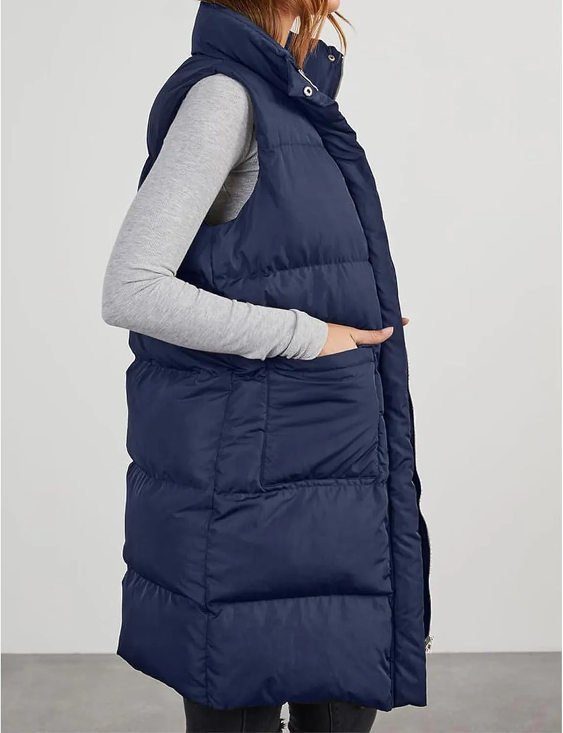 Womens Puffer Vest Casual Hooded Sleeveless Zip Up Long Jacket Lightweight Quilted Jackets Down Coat Winter Clothes