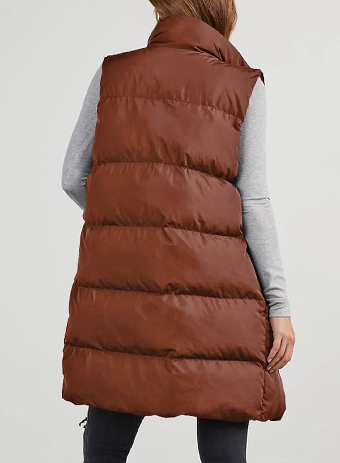 Womens Puffer Vest Casual Hooded Sleeveless Zip Up Long Jacket Lightweight Quilted Jackets Down Coat Winter Clothes