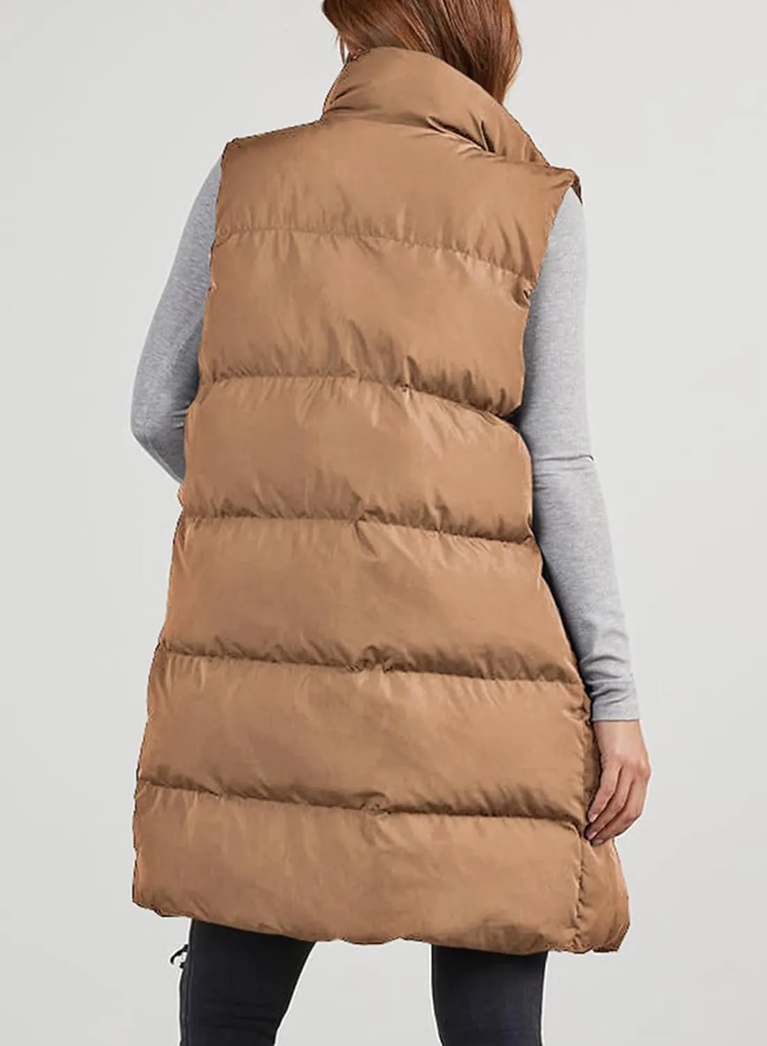 Womens Puffer Vest Casual Hooded Sleeveless Zip Up Long Jacket Lightweight Quilted Jackets Down Coat Winter Clothes