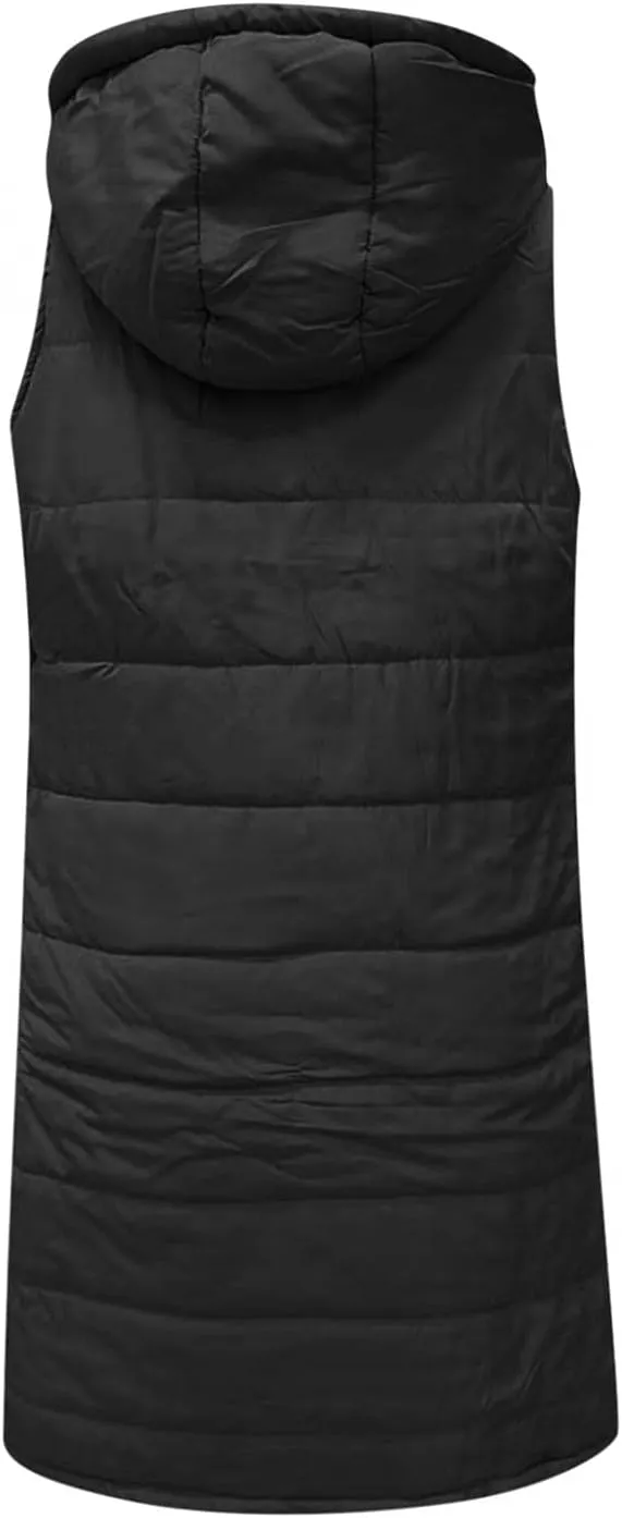 Womens Puffer Vest Long Down Sleeveless Hooded Jacket Oversized Quilted Side Zip up Warm Winter Coats with Pockets