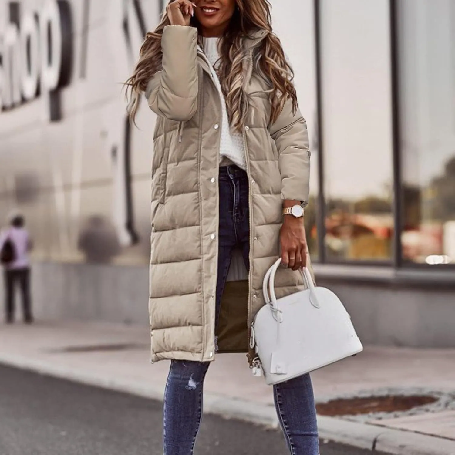 Womens Puffer Vest Long Down Sleeveless Hooded Jacket Oversized Quilted Side Zip up Warm Winter Coats with Pockets