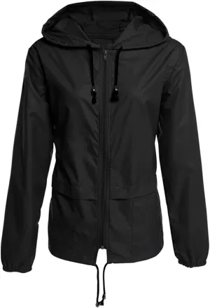 Womens Rain Jacket with Hood Lightweight Waterproof Raincoats Packable Outdoor Hooded Windbreaker Rain Coats Pockets