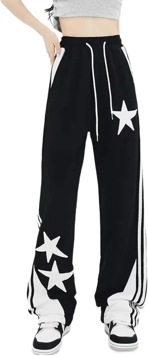 Womens Sporty Side Striped Joggers Drawstring Waist Y2K Star Baggy Sweatpants with Pockets