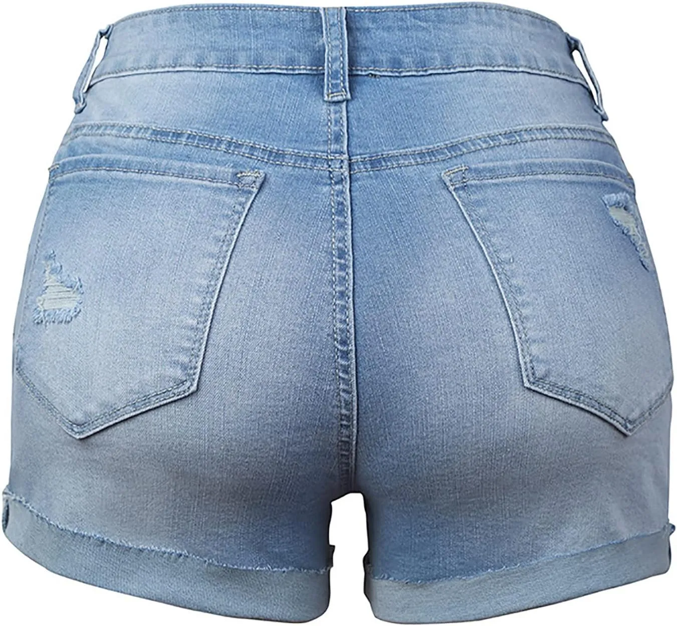 Womens Stretchy Denim Shorts High Waisted Frayed Hem Ripped Jeans Shorts Casual Zip Botton Short Jeans