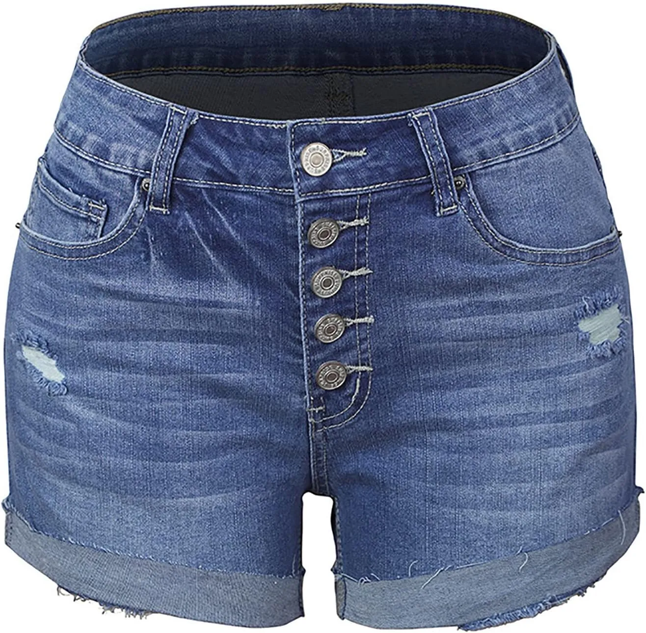 Womens Stretchy Denim Shorts High Waisted Frayed Hem Ripped Jeans Shorts Casual Zip Botton Short Jeans