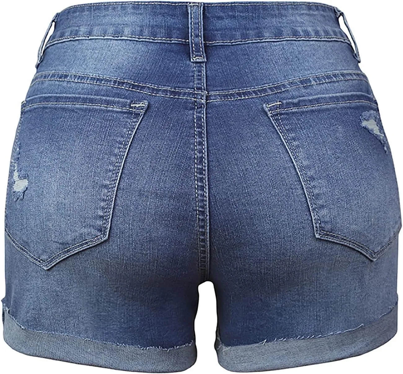 Womens Stretchy Denim Shorts High Waisted Frayed Hem Ripped Jeans Shorts Casual Zip Botton Short Jeans