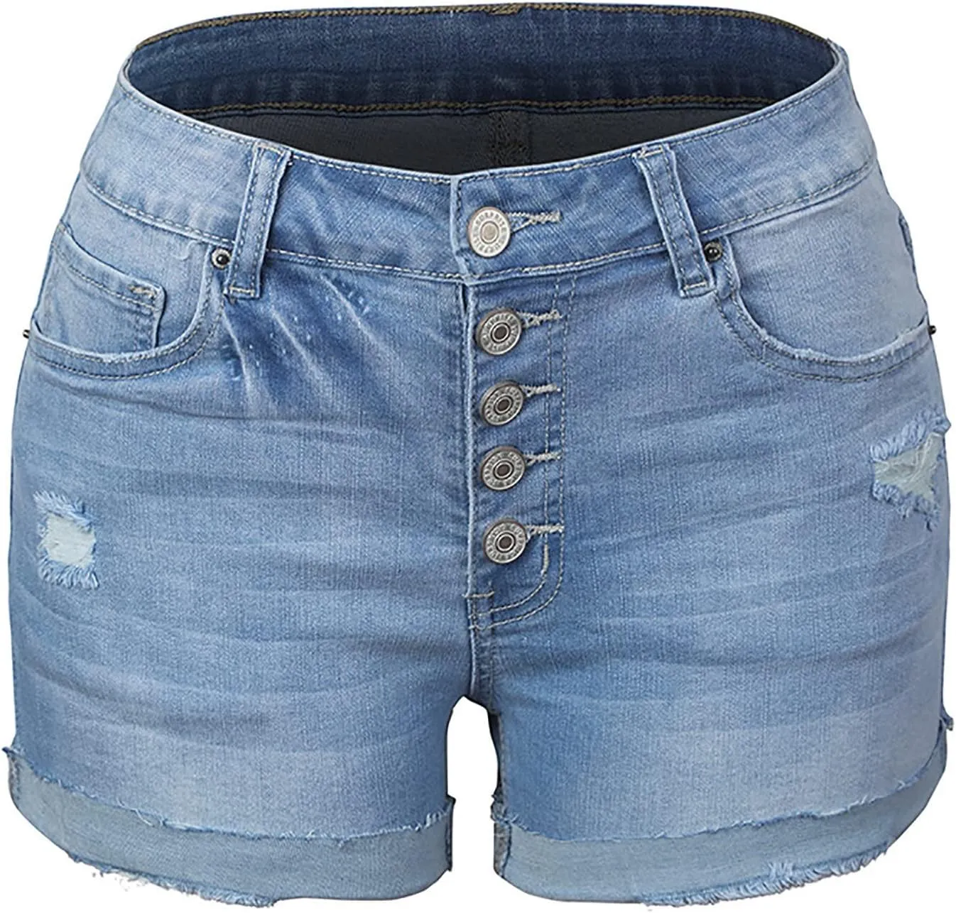 Womens Stretchy Denim Shorts High Waisted Frayed Hem Ripped Jeans Shorts Casual Zip Botton Short Jeans