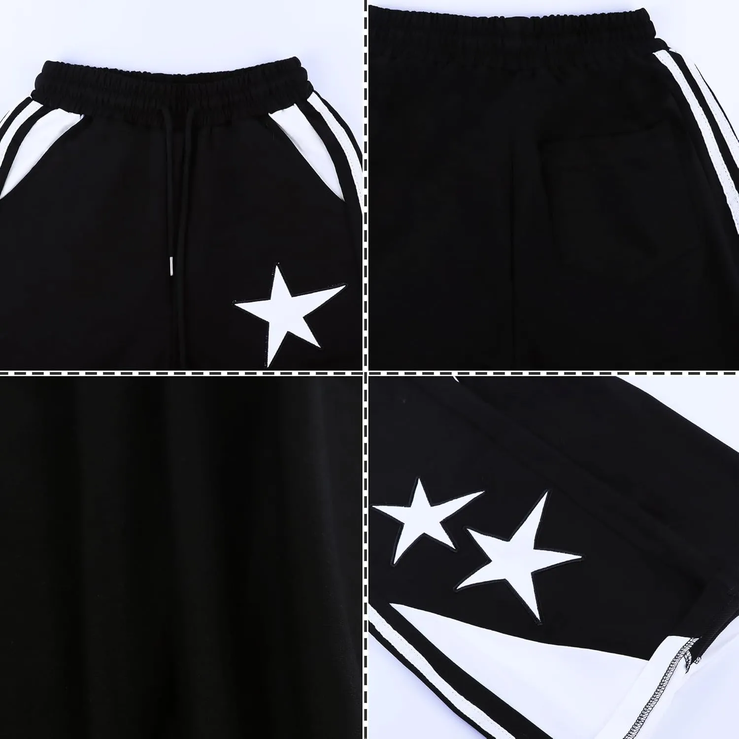 Womens Striped Sweatpants Y2K Star Patchwork Baggy Straight Leg Drawstring Sweatpants with Pockets
