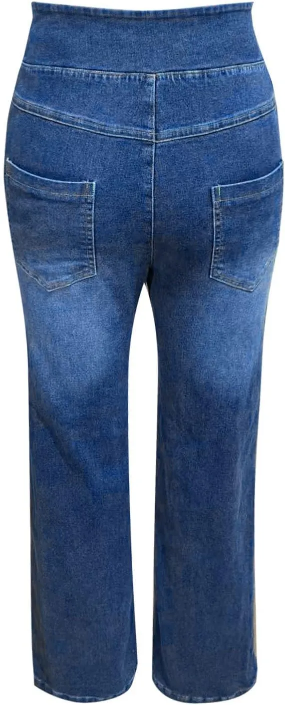Women's Wide Leg Jeans Trendy Stretchy High Rise Elastic Waistband Pull On Jeans Baggy Loose Denim Pants with Pockets