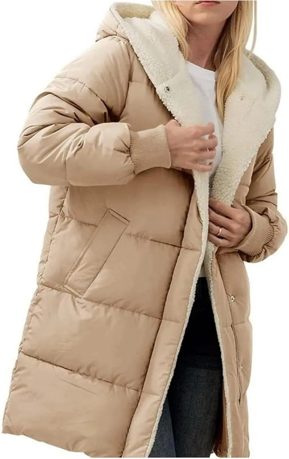 Womens Winter Warm Coats Thickened Sherpa Lined Warm Down Jacket Lightweight Padded Puffer Coat Jacket