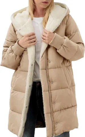 Womens Winter Warm Coats Thickened Sherpa Lined Warm Down Jacket Lightweight Padded Puffer Coat Jacket