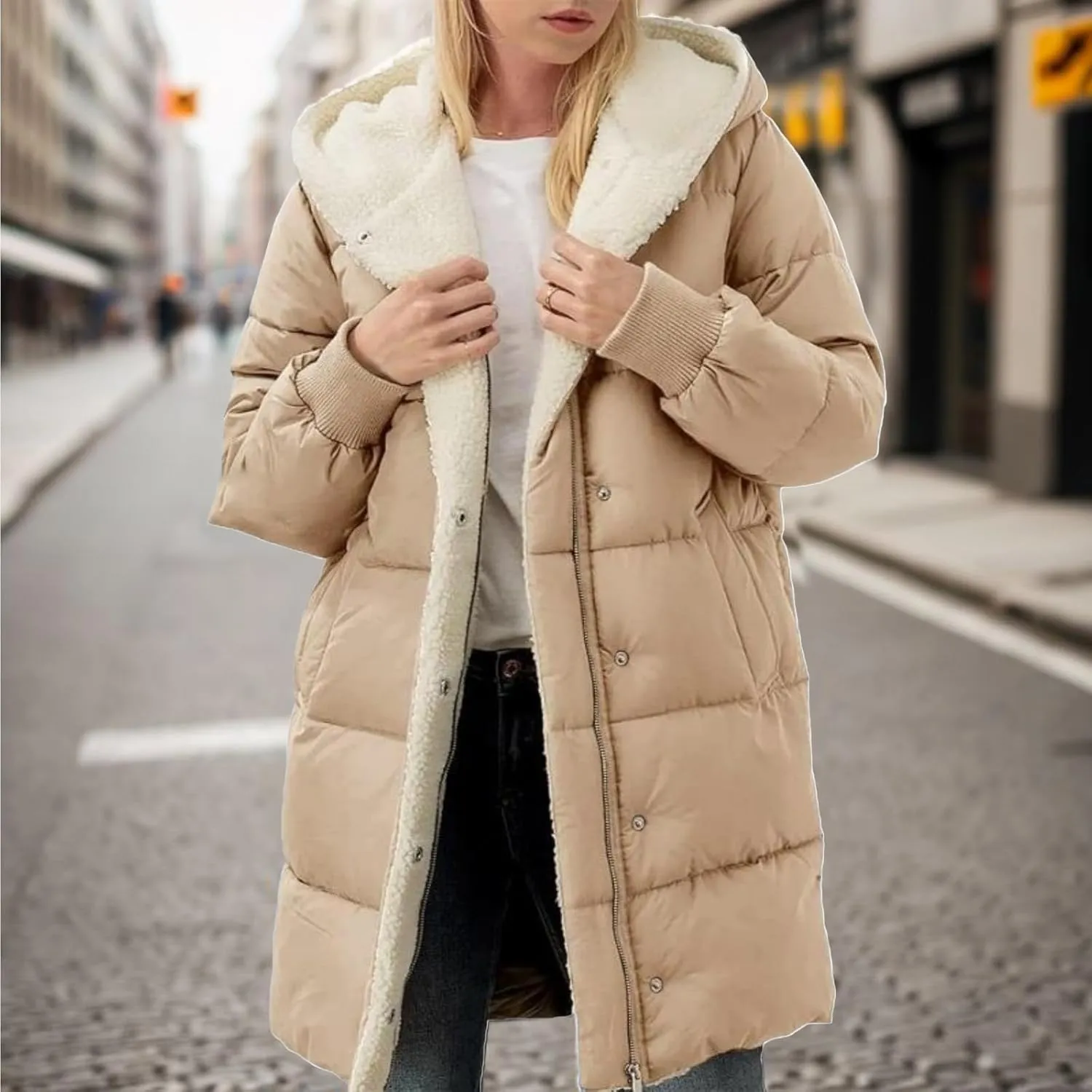 Womens Winter Warm Coats Thickened Sherpa Lined Warm Down Jacket Lightweight Padded Puffer Coat Jacket