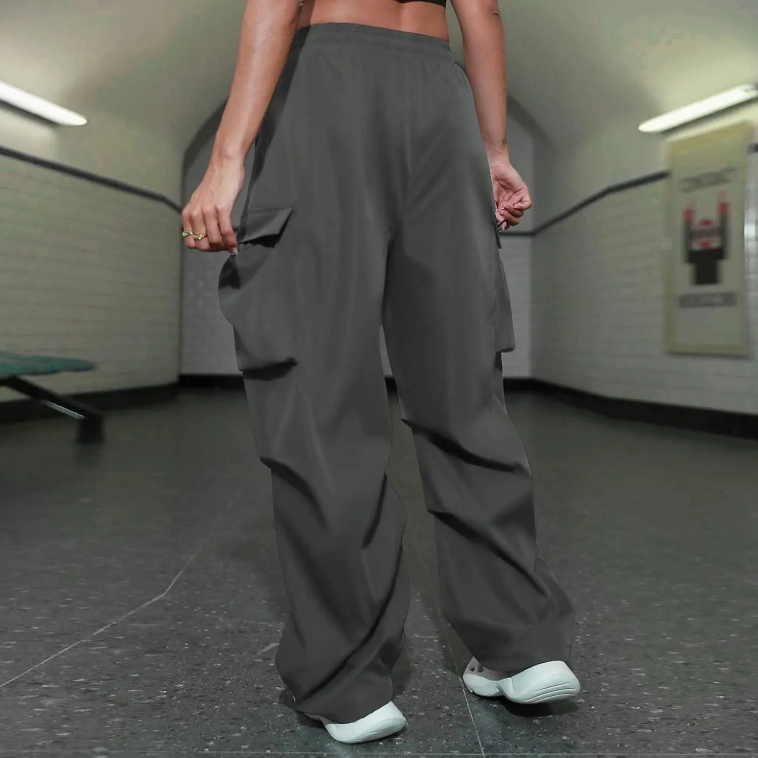 Women's Y2k Cargo Pants Casual Straight Leg High Rise Baggy Joggers Trousers with Multiple Pockets Streetwear