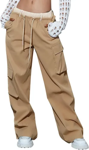 Women's Y2k Cargo Pants Casual Straight Leg High Rise Baggy Joggers Trousers with Multiple Pockets Streetwear