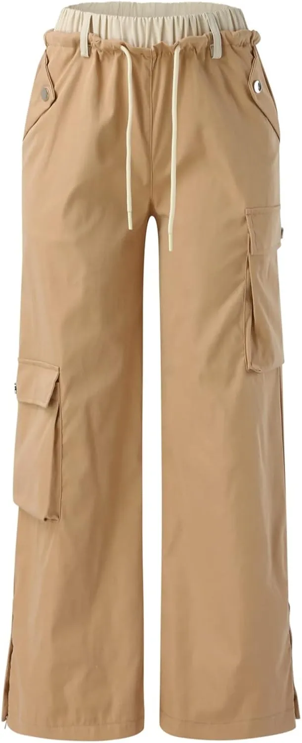 Women's Y2k Cargo Pants Casual Straight Leg High Rise Baggy Joggers Trousers with Multiple Pockets Streetwear