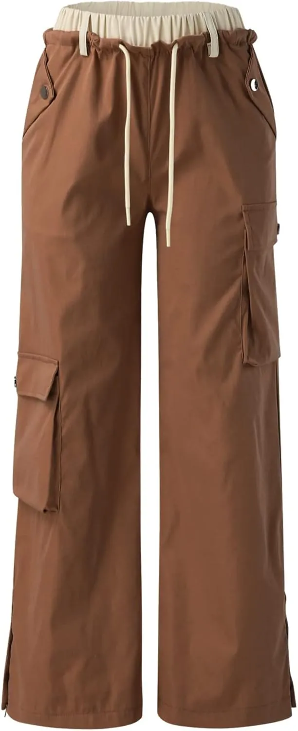 Women's Y2k Cargo Pants Casual Straight Leg High Rise Baggy Joggers Trousers with Multiple Pockets Streetwear