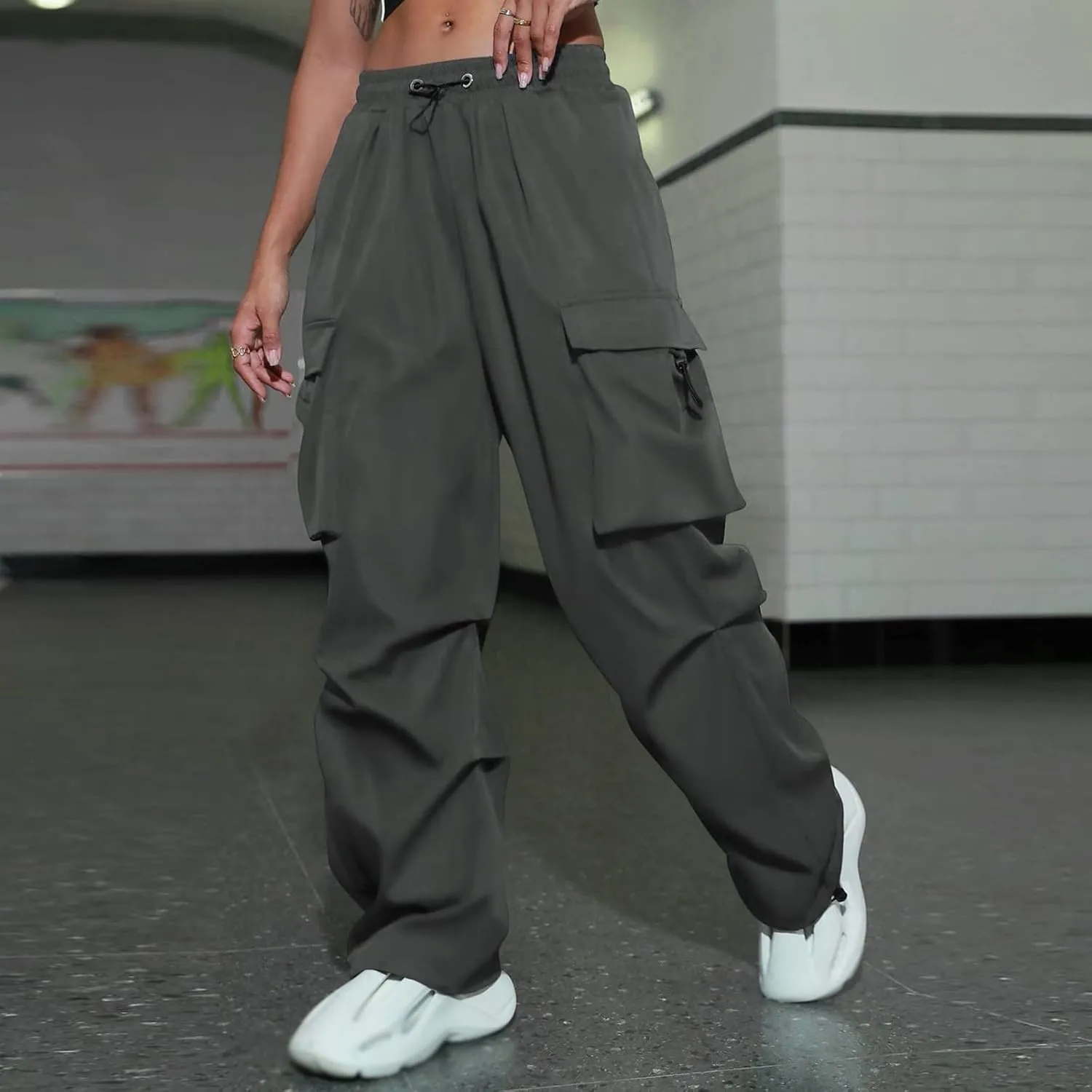 Women's Y2k Cargo Pants Casual Straight Leg High Rise Baggy Joggers Trousers with Multiple Pockets Streetwear
