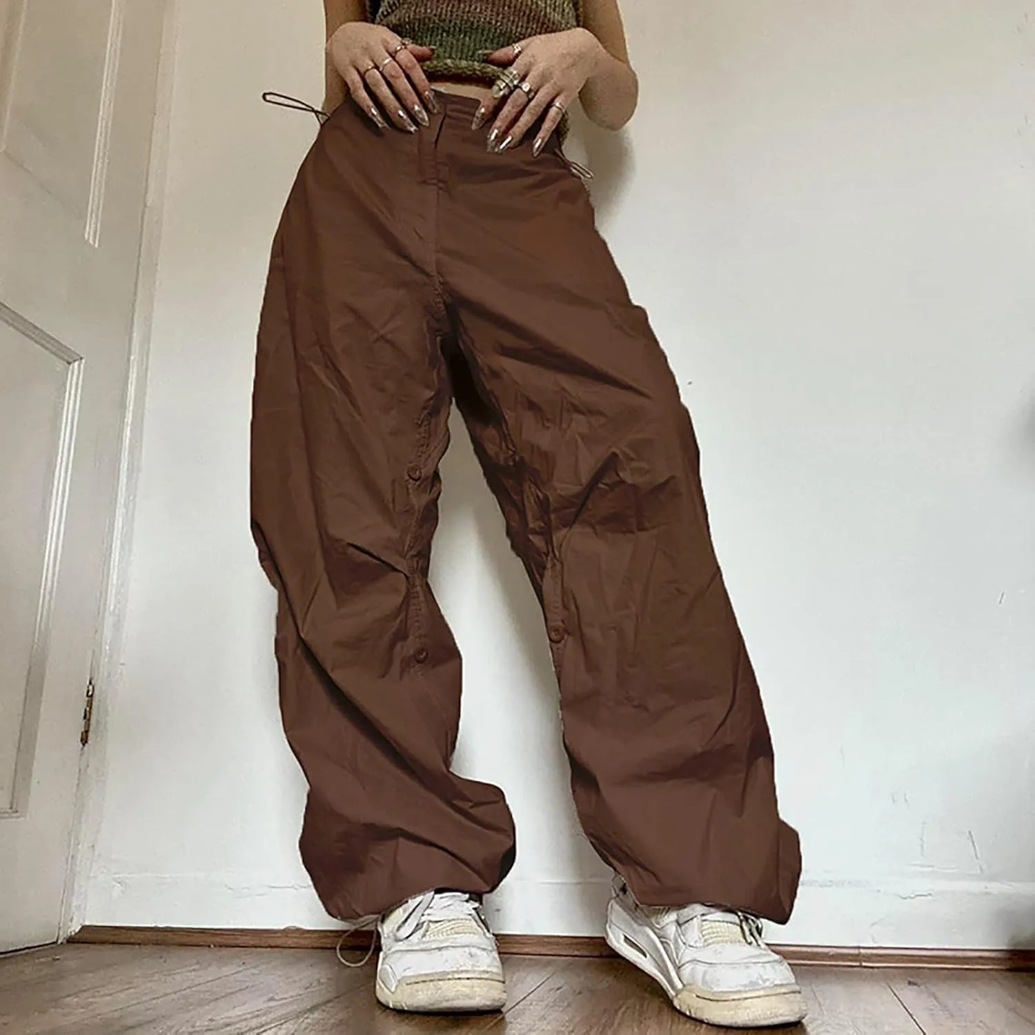 Women's Y2k Cargo Pants Casual Straight Leg High Rise Baggy Joggers Trousers with Multiple Pockets Streetwear