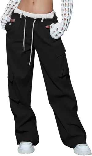 Women's Y2k Cargo Pants Casual Straight Leg High Rise Baggy Joggers Trousers with Multiple Pockets Streetwear