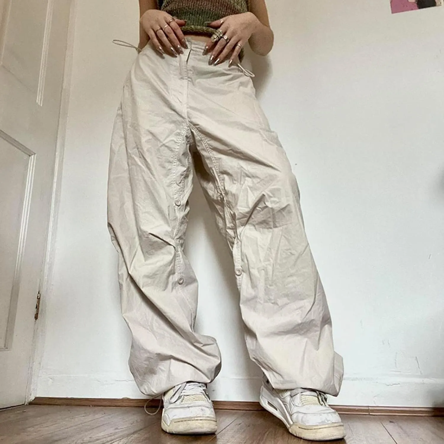 Women's Y2k Cargo Pants Casual Straight Leg High Rise Baggy Joggers Trousers with Multiple Pockets Streetwear