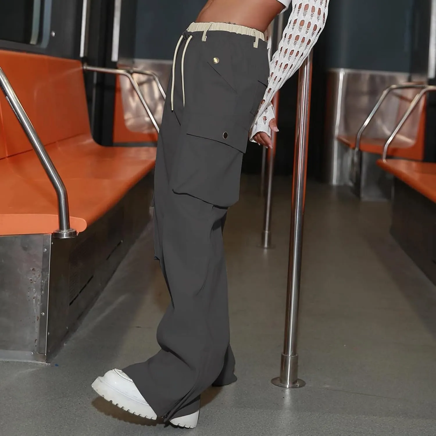 Women's Y2k Cargo Pants Casual Straight Leg High Rise Baggy Joggers Trousers with Multiple Pockets Streetwear