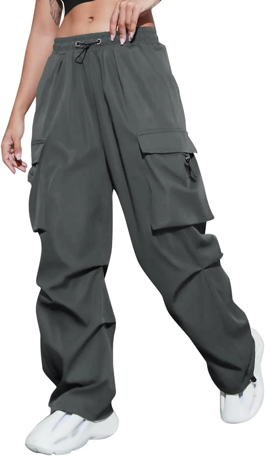 Women's Y2k Cargo Pants Casual Straight Leg High Rise Baggy Joggers Trousers with Multiple Pockets Streetwear