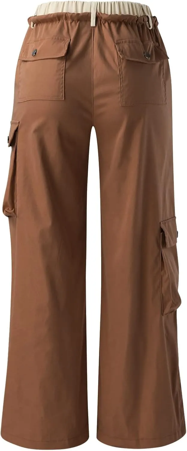 Women's Y2k Cargo Pants Casual Straight Leg High Rise Baggy Joggers Trousers with Multiple Pockets Streetwear