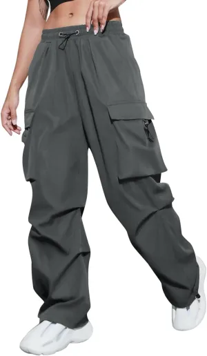 Women's Y2k Cargo Pants Casual Straight Leg High Rise Baggy Joggers Trousers with Multiple Pockets Streetwear