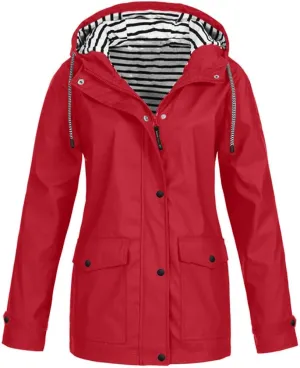 Women'sLong Sleeve Trench Jacket Fashion 2024 Solid With Button Outdoor Raincoat Winter Comfy Hooded Windbreaker