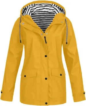 Women'sLong Sleeve Trench Jacket Fashion 2024 Solid With Button Outdoor Raincoat Winter Comfy Hooded Windbreaker