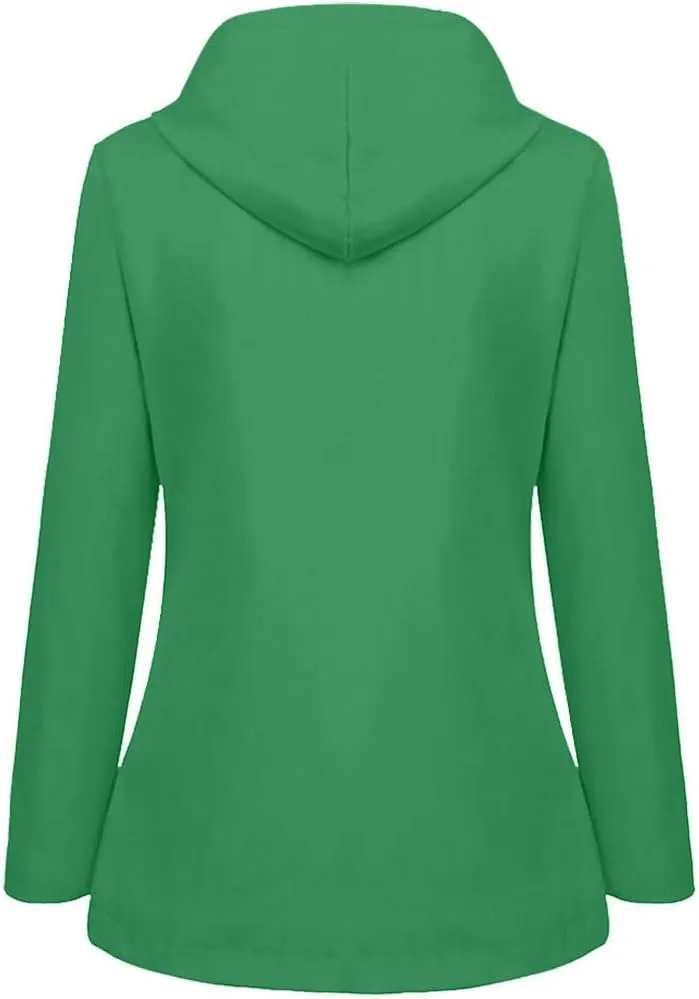 Women'sLong Sleeve Trench Jacket Fashion 2024 Solid With Button Outdoor Raincoat Winter Comfy Hooded Windbreaker