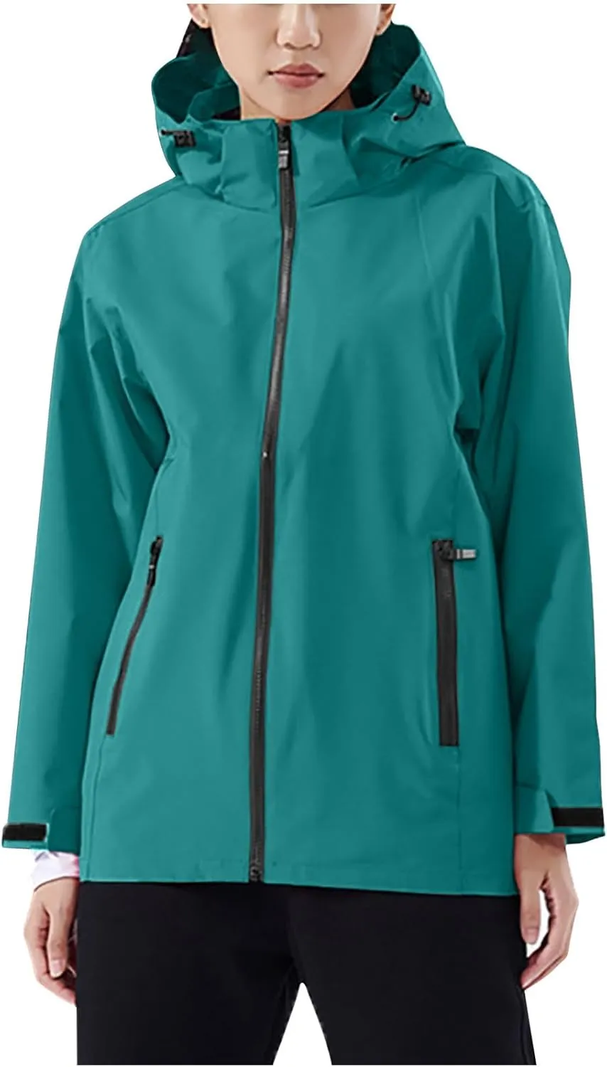 Women'sLoose Fit Hooded Windproof Fashion Winter Solid Long Sleeved Jacket Coats Classic Zipper With Pockets Jacket