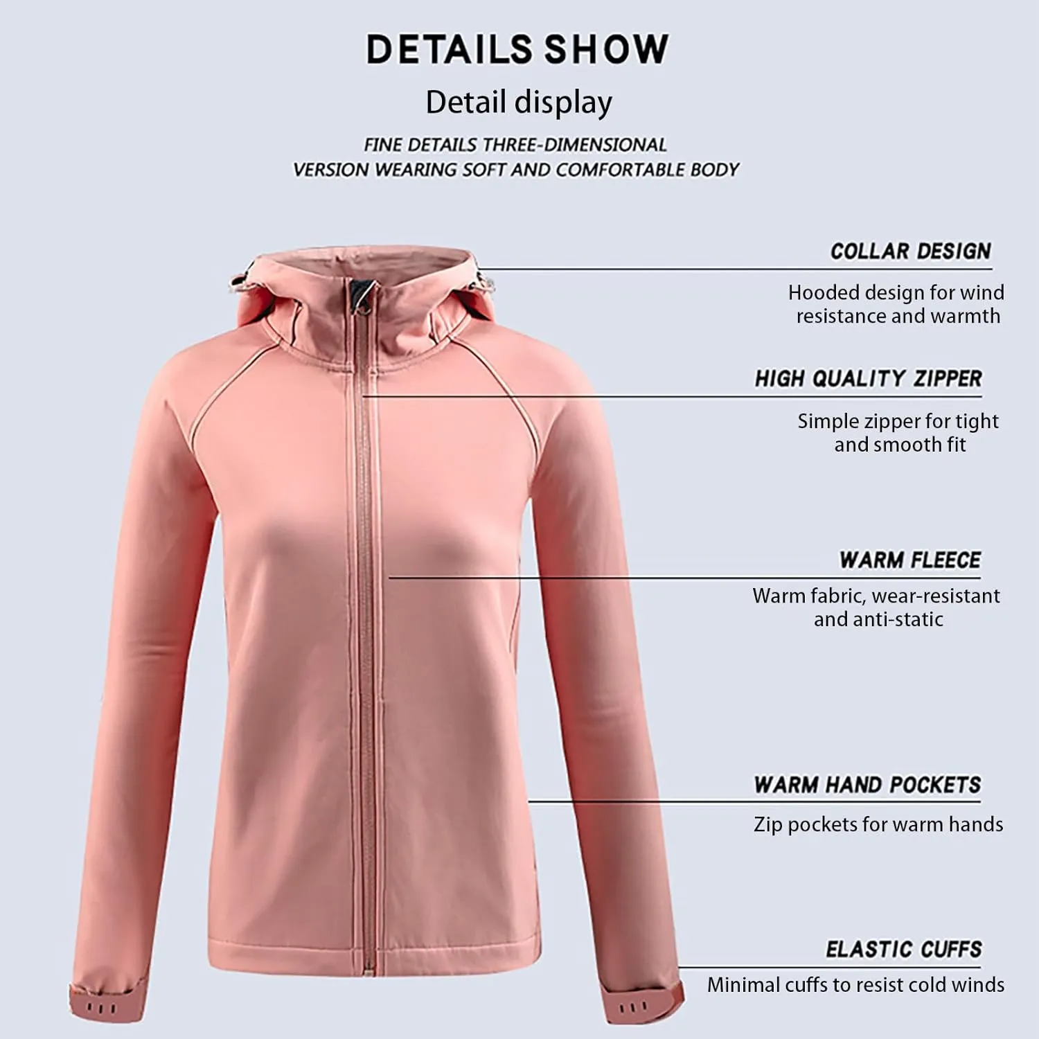 Women'sSoftshell Sports Jacket Coats Fashion 2024 Hooded With Drawstring Jacket Windproof Coat For Outdoor Hiking