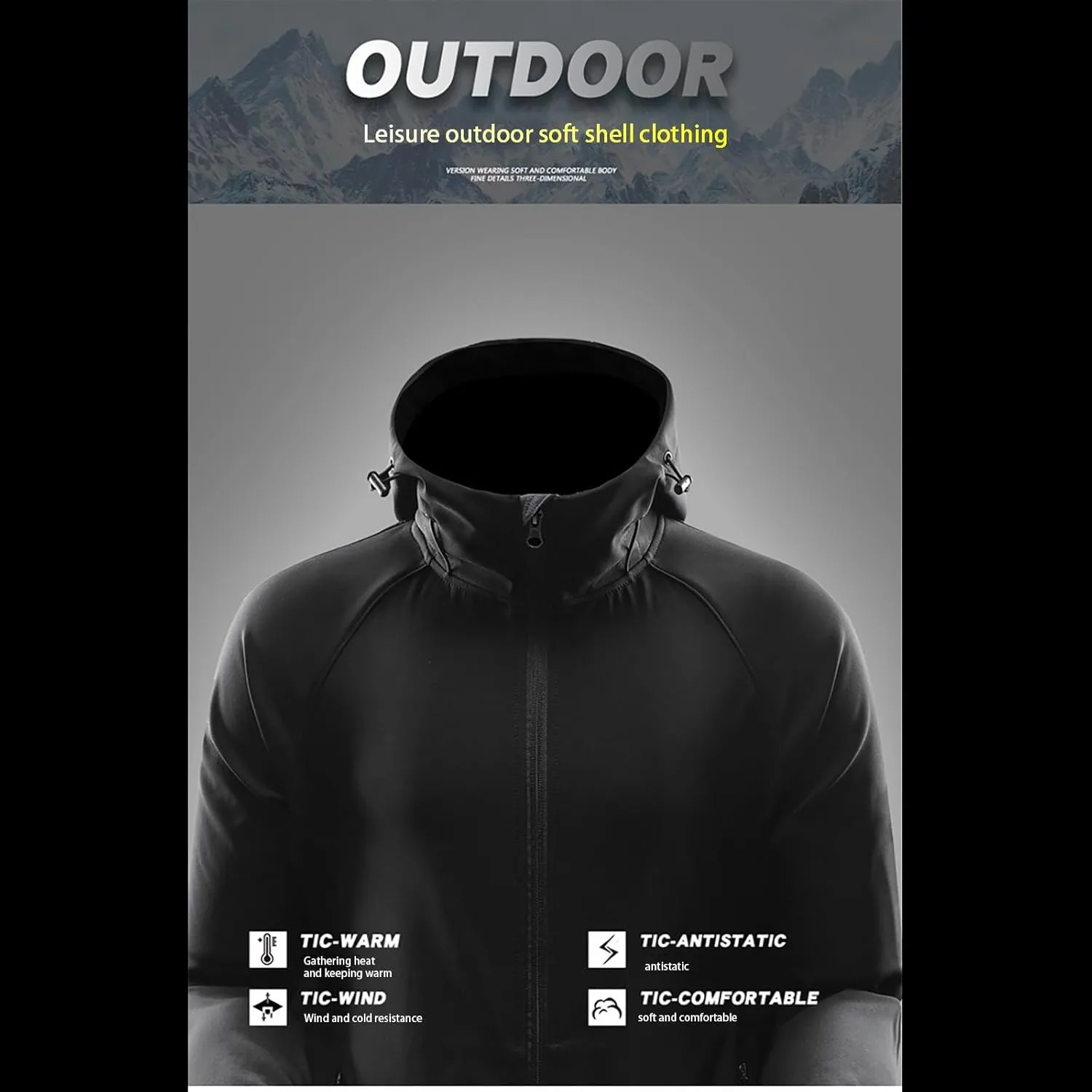 Women'sSoftshell Sports Jacket Coats Fashion 2024 Hooded With Drawstring Jacket Windproof Coat For Outdoor Hiking