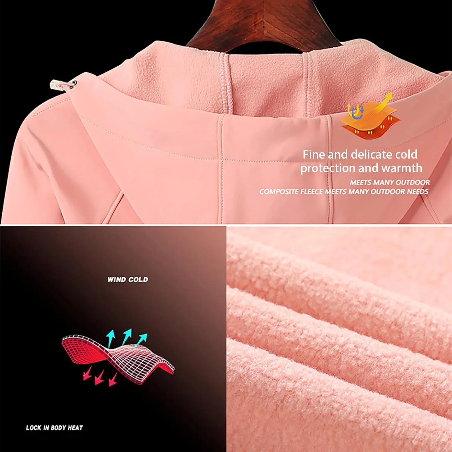 Women'sSoftshell Sports Jacket Coats Fashion 2024 Hooded With Drawstring Jacket Windproof Coat For Outdoor Hiking