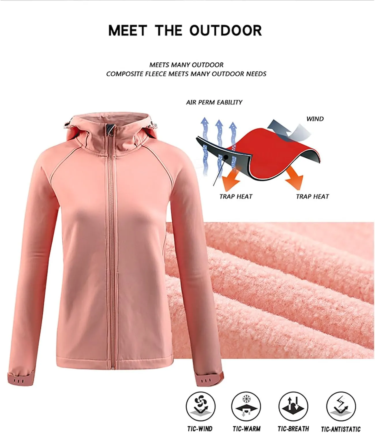 Women'sSoftshell Sports Jacket Coats Fashion 2024 Hooded With Drawstring Jacket Windproof Coat For Outdoor Hiking