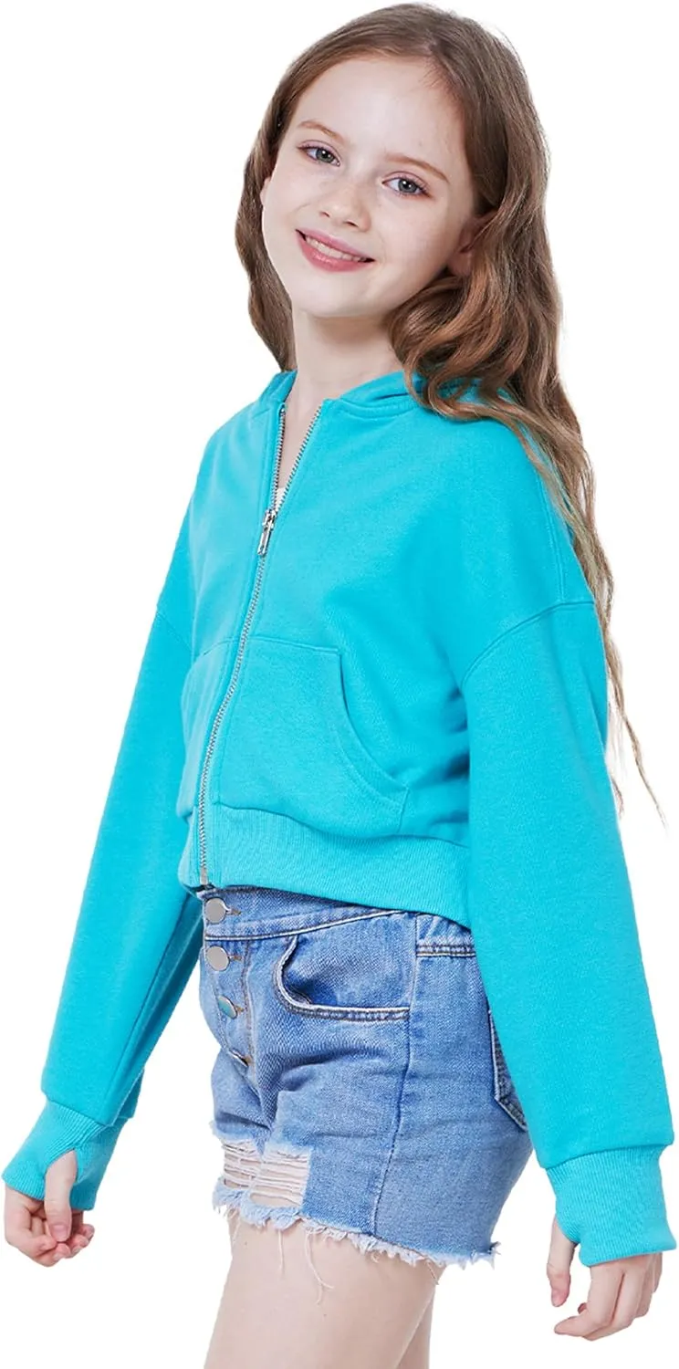 WULFUL Girls Casual Zipper up Sweatshirts Crop Jackets for Teens