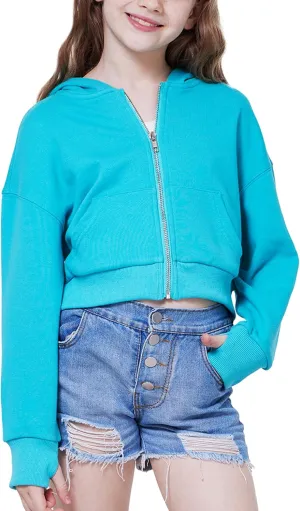 WULFUL Girls Casual Zipper up Sweatshirts Crop Jackets for Teens