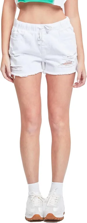 YMI Women's Dream High Rise Jean Joggers Shorts with Tie