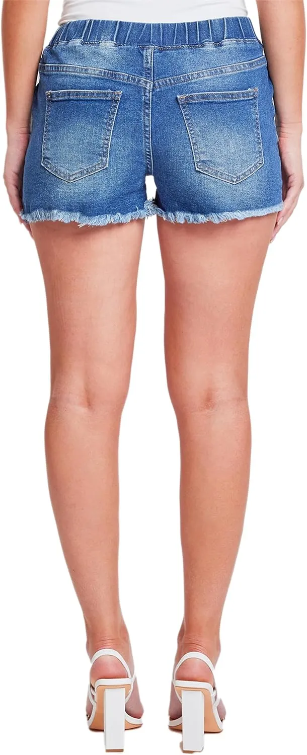 YMI Women's Dream High Rise Jean Joggers Shorts with Tie