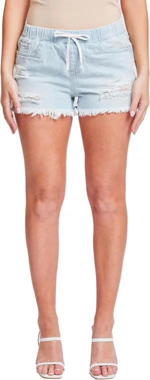 YMI Women's Dream High Rise Jean Joggers Shorts with Tie