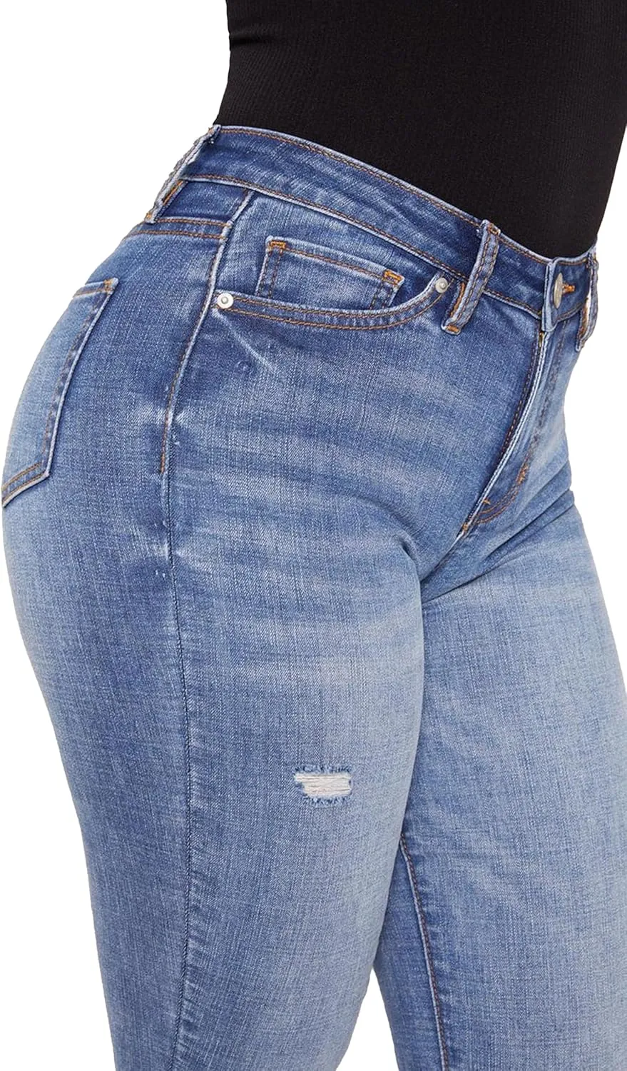 YMI Womens High-Rise Flare Jean with Frayed Hem
