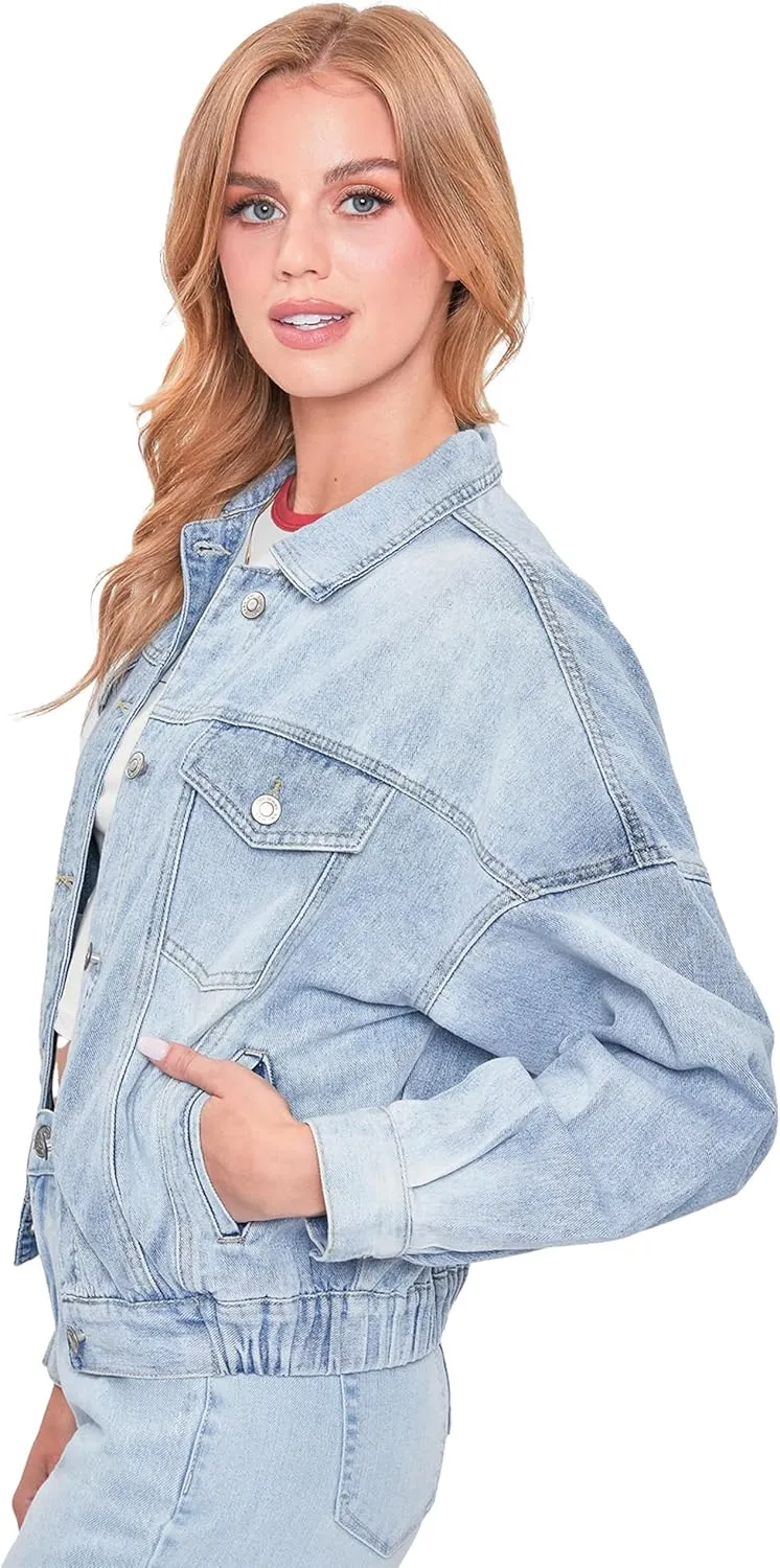 YMI Women's Junior 80's Denim Oversized Jacket