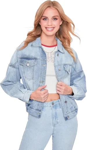 YMI Women's Junior 80's Denim Oversized Jacket