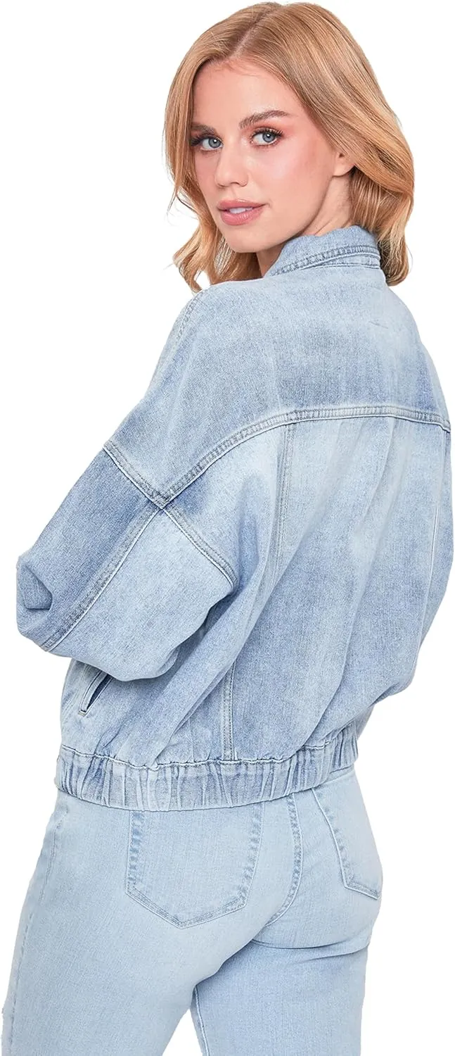 YMI Women's Junior 80's Denim Oversized Jacket