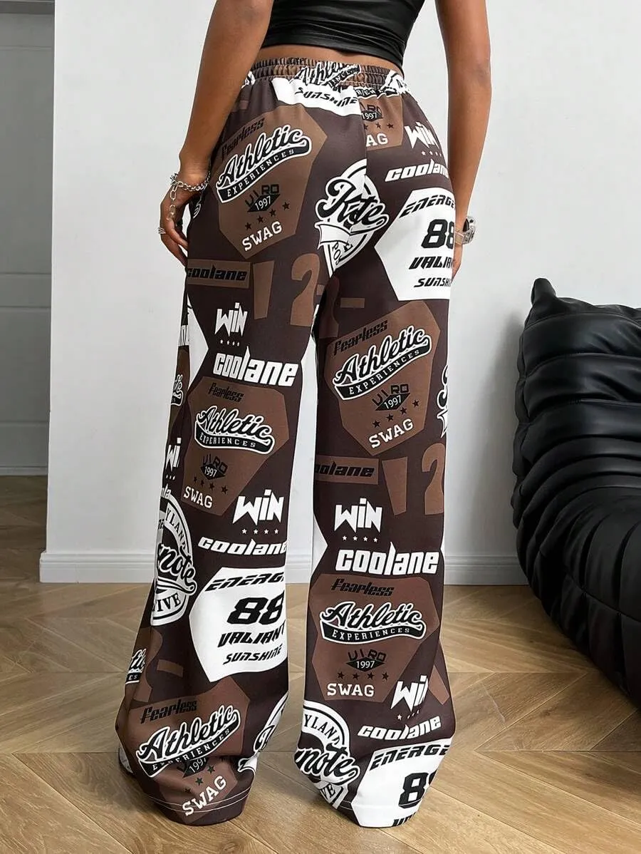 ZAFUL Women's Joggers Graphics Lounge Straight Leg Pants Elastic Waistband Trousers