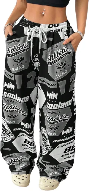 ZAFUL Women's Joggers Graphics Lounge Straight Leg Pants Elastic Waistband Trousers