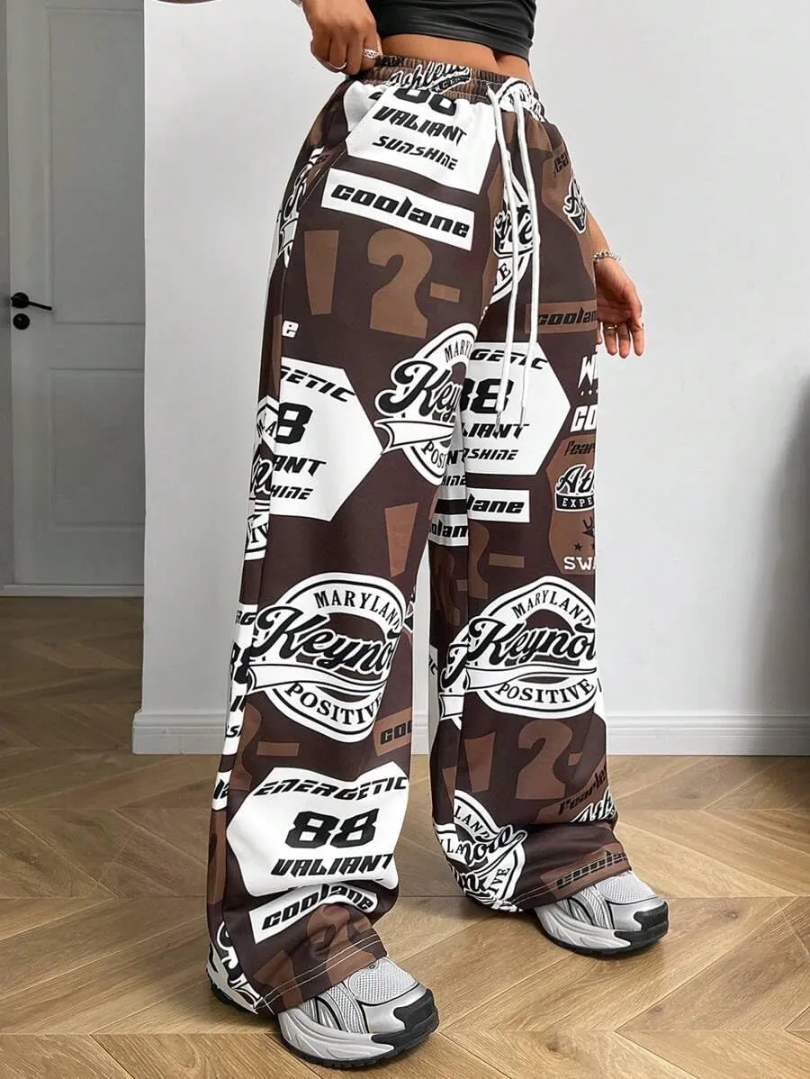 ZAFUL Women's Joggers Graphics Lounge Straight Leg Pants Elastic Waistband Trousers